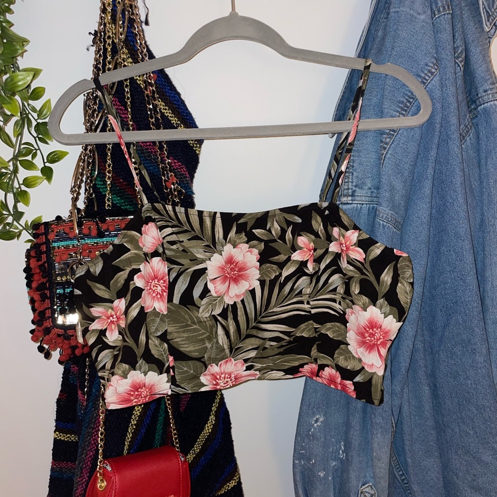 floral american eagle cropped tank top